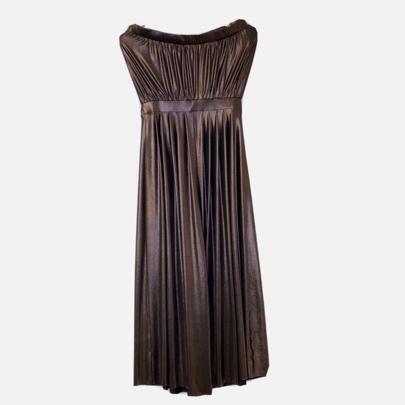 Urban Outfitters Metallic Bronze Copper Wide Leg Strapless Jumpsuit - Picture 3 of 5